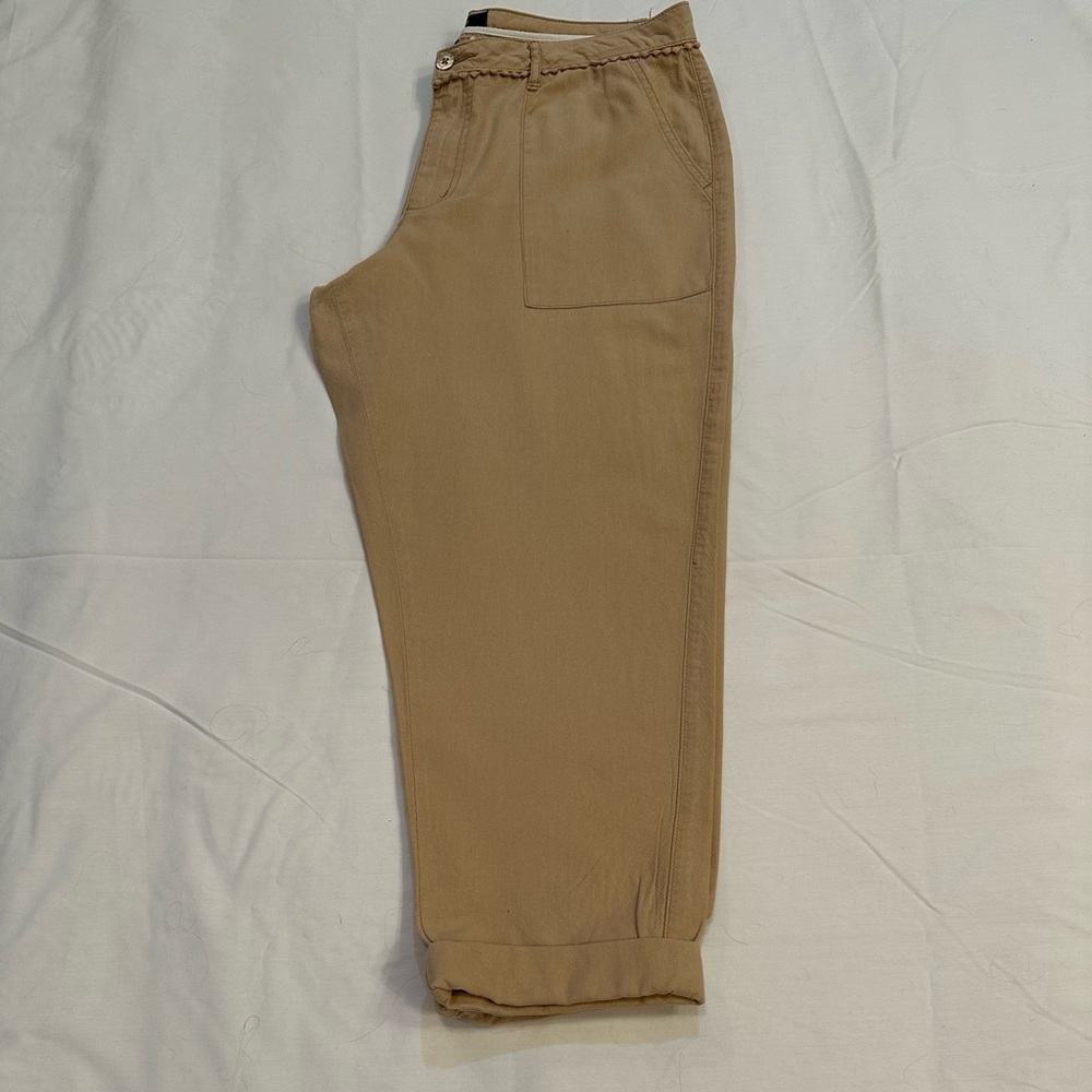 Nine West Jeans Tan Linen Rayon Boho Cropped Pants Sz 10 - Picture 2 of 8
